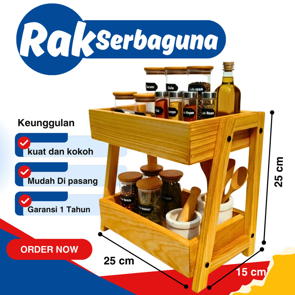 Rak Kayu Serbaguna Susun 2 Rak Skincare Rak Perkakas Minimalis