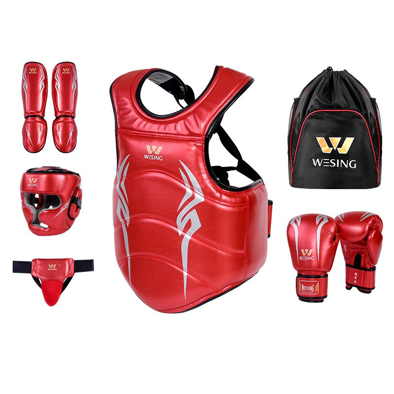 Wesing Kids Martial Arts Equipment Wushu Sanda Protector Gear Sanda Competition Training 8Pcs Sets F