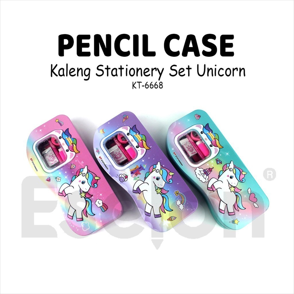 Kotak Pensil Kaleng SET KT6668 UNICORN / Tempat Pensil + White Board