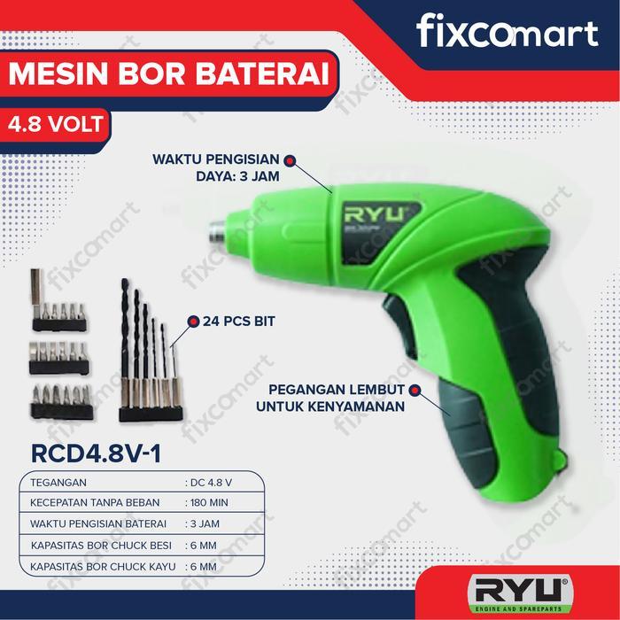 Mesin Bor Baterai / Bor Charge Cas RYU RCD 4.8V-1 - Green