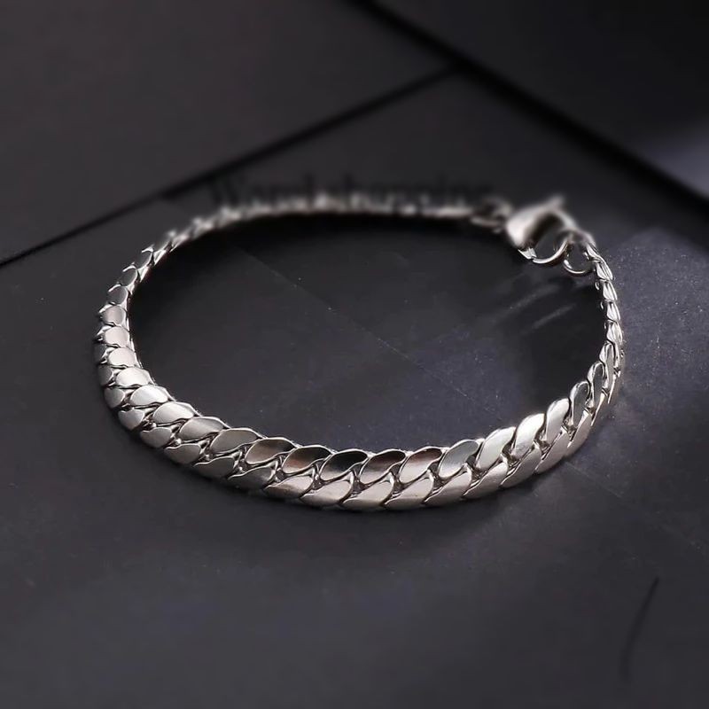 GELANG TITANIUM RANTAI PRIA WANITA MODEL RANTAI PIPIH ANTI KARAT