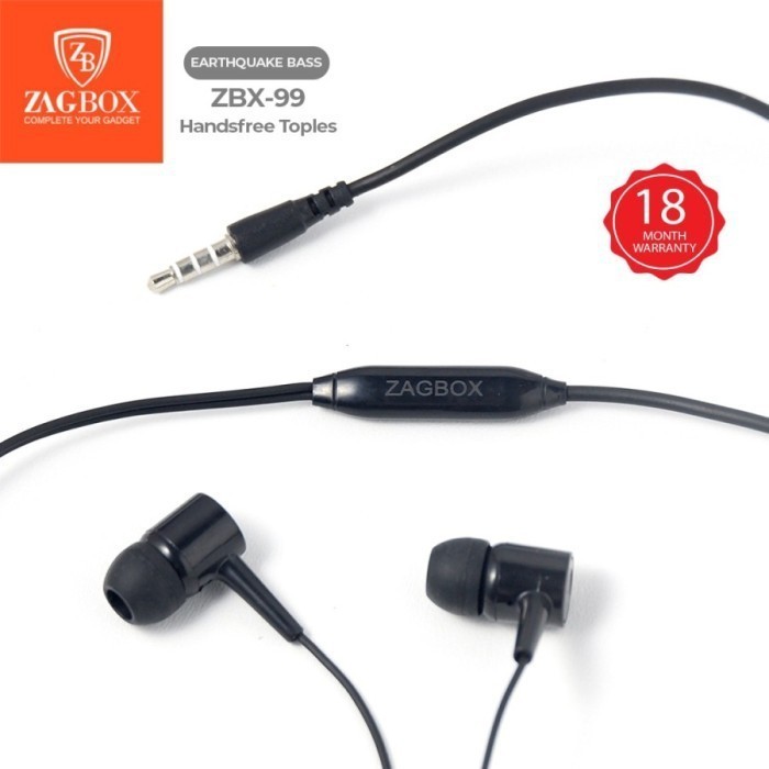 Handset Earphone Super Bass Zagbox Original ZBX-99 3.5MM JACK Handsfree - Garansi 1 Bulan