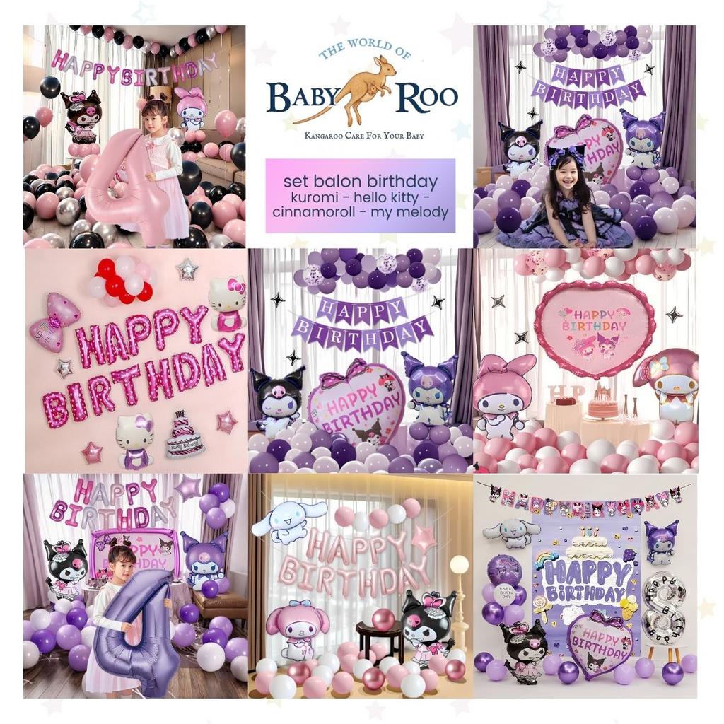 BABY ROO Set Balon Dekorasi Happy Birthday / Ulang Tahun Kuromi Melody Cinnamorol Sanrio Laki-laki P