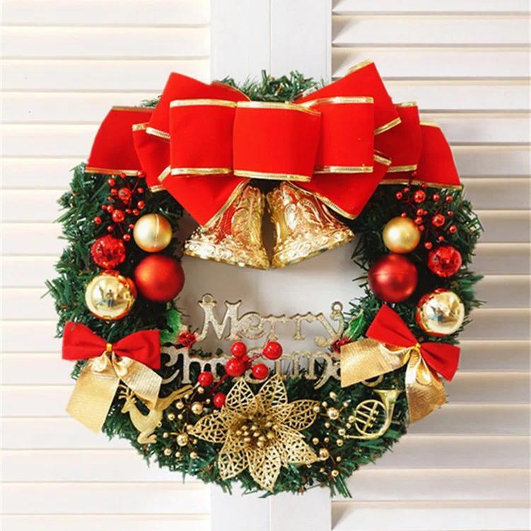 1Pcs 30/40cm New Green ristmas Decoration Wreath Encrypted PVC Ornary Leaf Simulation Wreath Door Ha