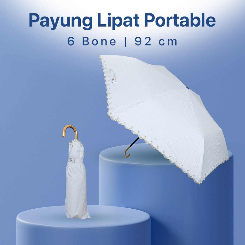 RUERN Payung Lipat Buka Tutup Manual Bordir Anti UV 6 Bone 92cm - R-3 -0001