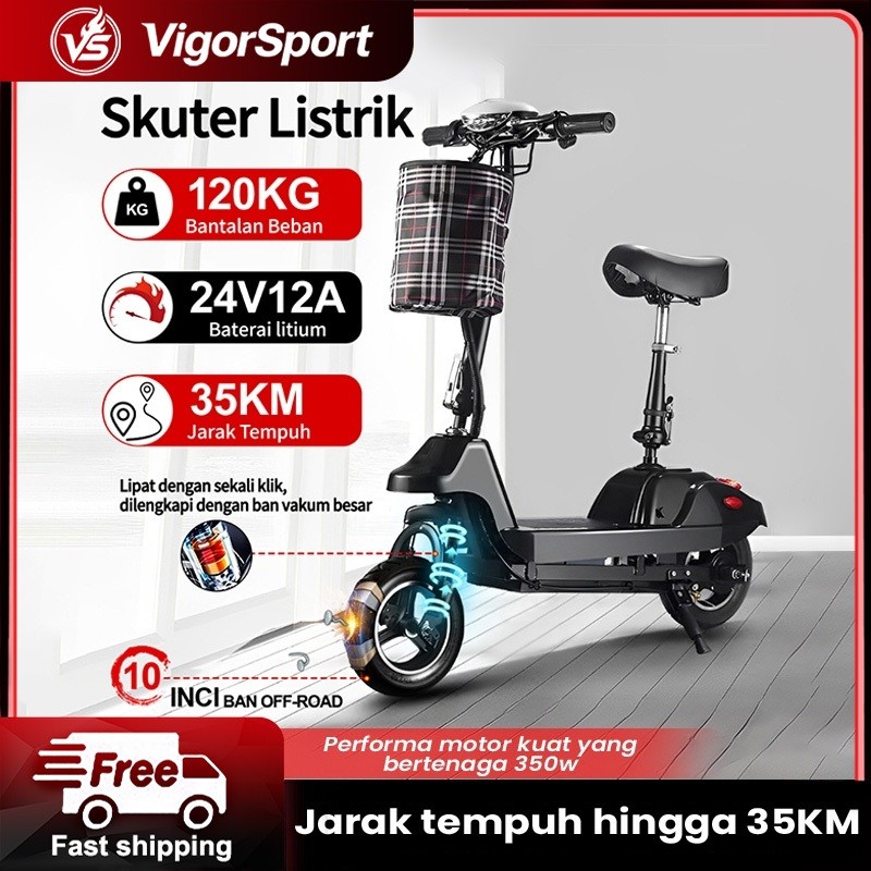 BR Skuter Elektrik Listrik Lipat 10 Inchi Daya Tahan Baterai 35km-ebuy