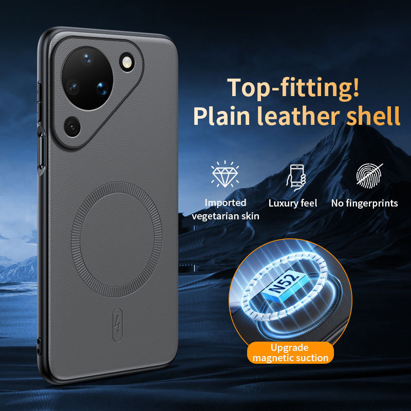 Casing ponsel kulit dengan magnet kuat N52 untuk HUAWEI Pura 90 Pro Max P90 P80 P70 P60 Pro+/Ultra, 