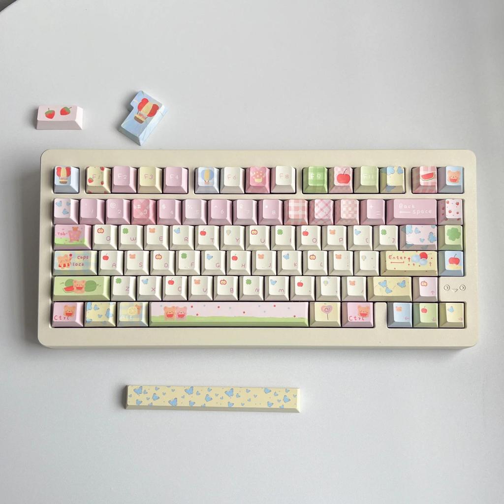 Original Keycaps Summer, Mechanical Keyboard Keycaps Moe Pink Blue Green Hand-Painted Cartoon Keycap