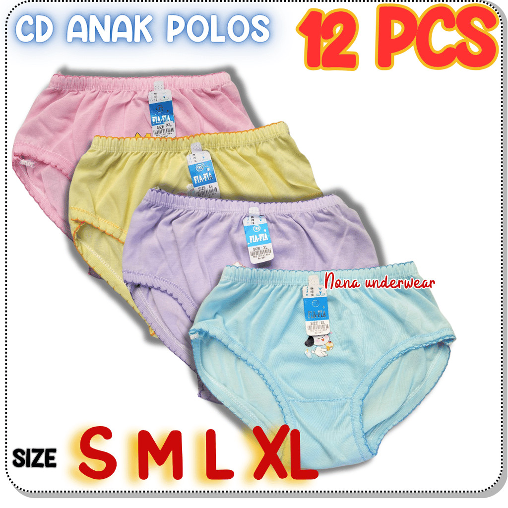 GROSIR 12 PCS CD ANAK POLOS CELANA DALAM ANAK CEWEK POLOS CANTIK BAHAN KATUN BEST SELLER NONA UNDERW