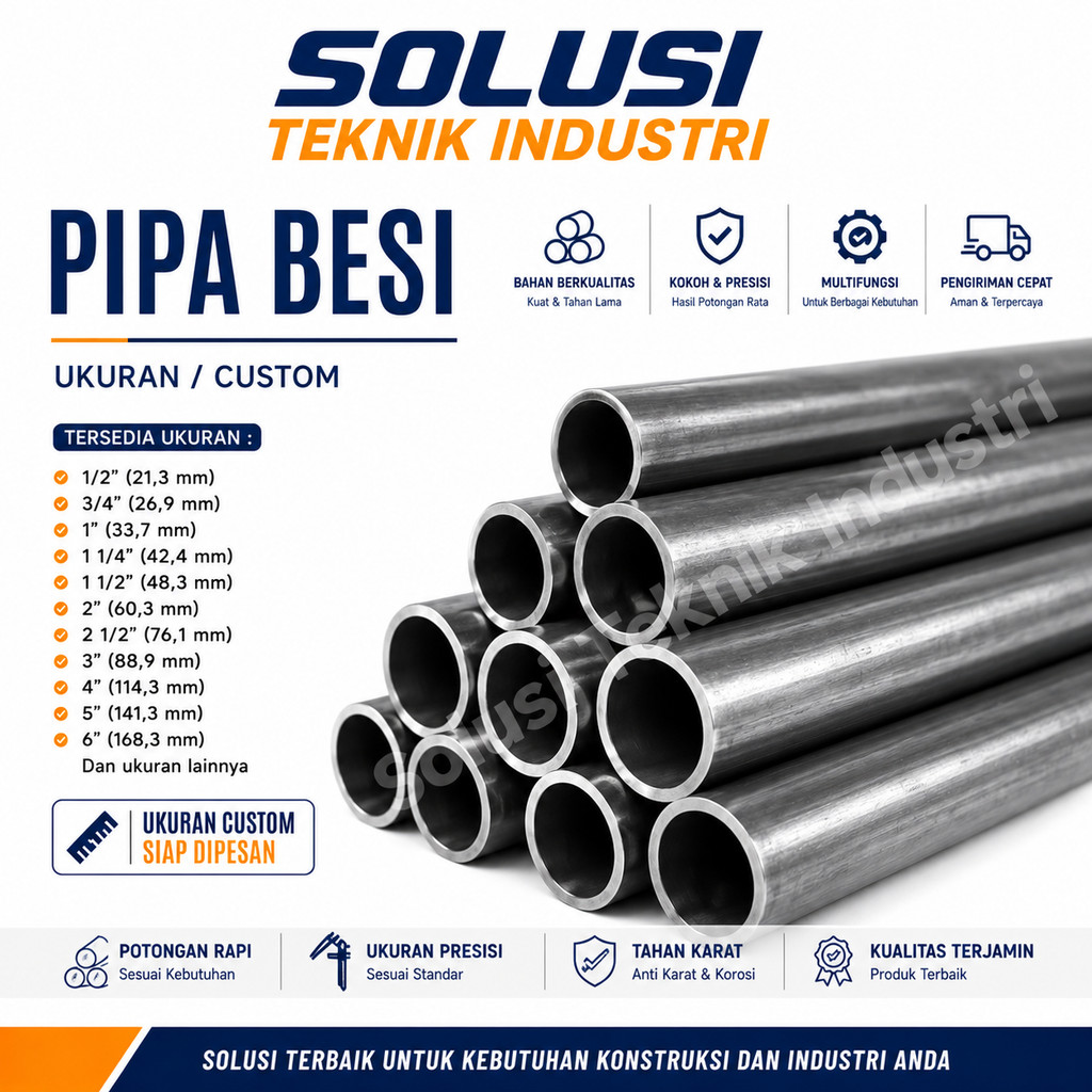 pipa besi ukuran 17mm × 2mm × panjang 6000mm/ 6 meter jual pipa besi/hollow besi panjang 1 batang 6 