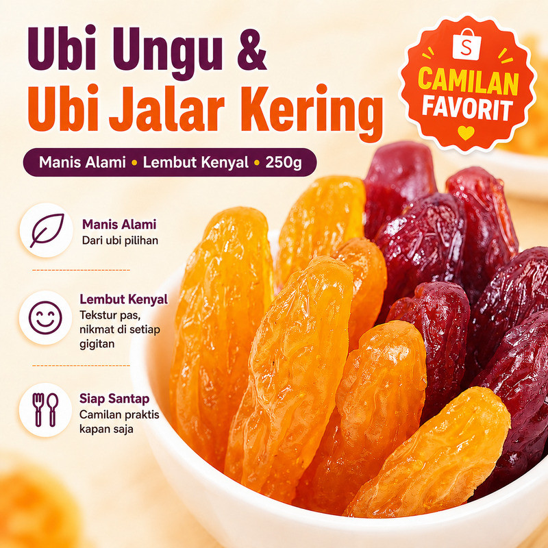 COD[Lembut & Manis Alami] [Tanpa Pengawet] 250g Ubi Jalar Ungu Dan Kering | Keripik Ubi Ungu Rendah 