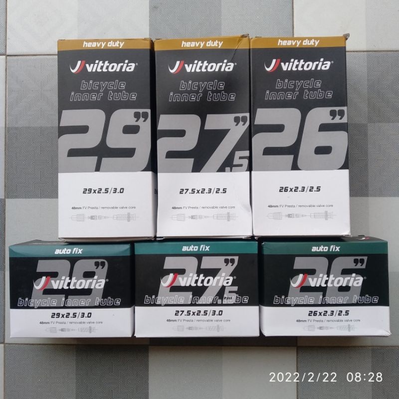 Foto Vittoria Ban dalam inner tube 26 27.5 29 er x 2.30 / 2.50 /3.00 + plus pentil presta 48 FV valve sepeda mtb downhill