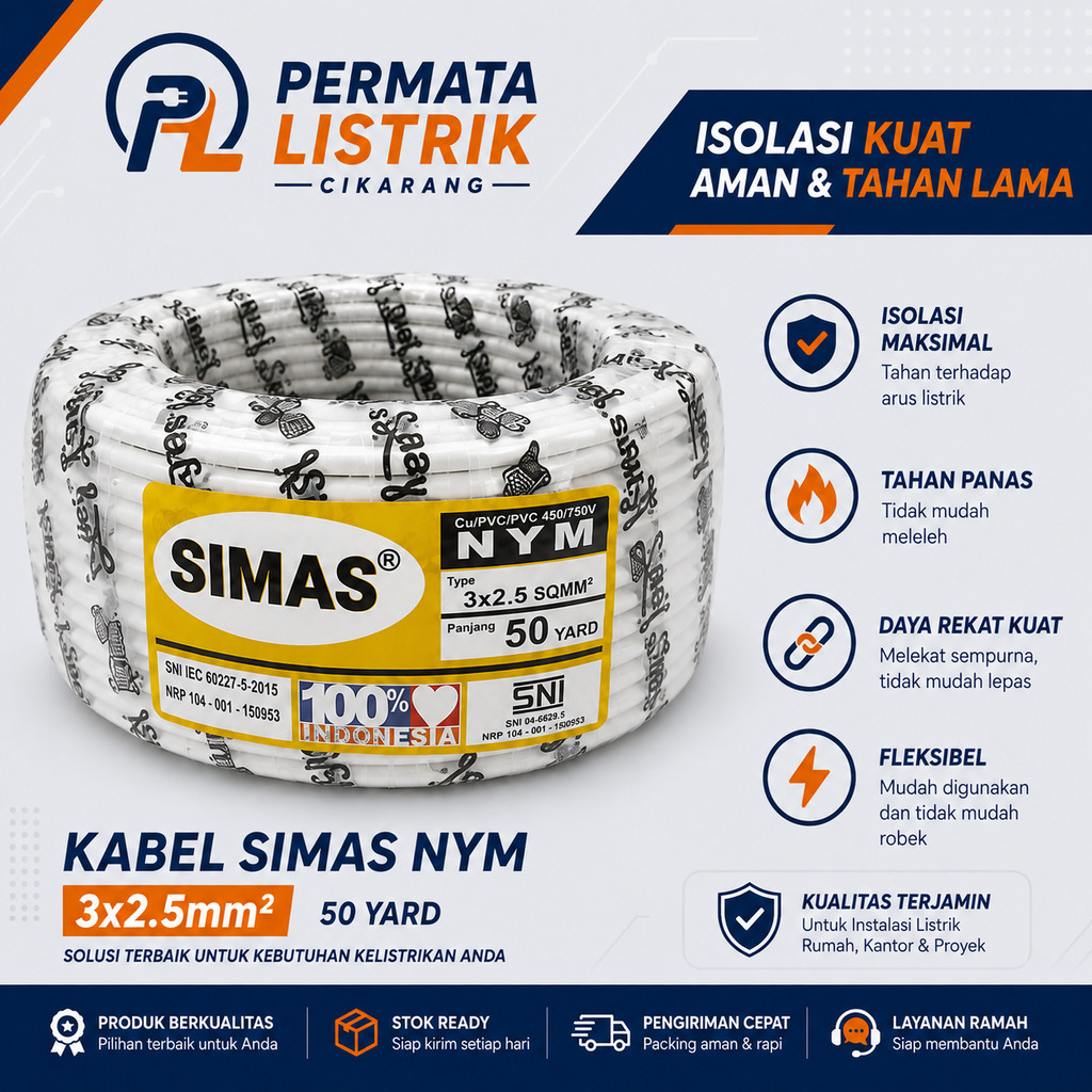 Kabel Simas Nym 3 x 2.5 Per Meter Original SNI