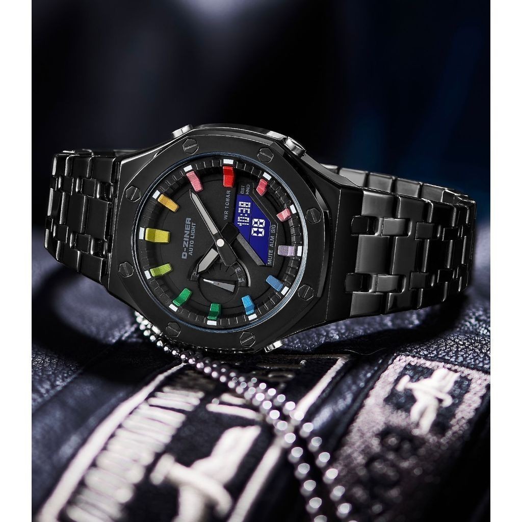 Buy 1 Get 1 Jam Tangan jam tangan Dziner Jam Tangan Pria Double Time 8335 Rantai Stainless Steel Wat
