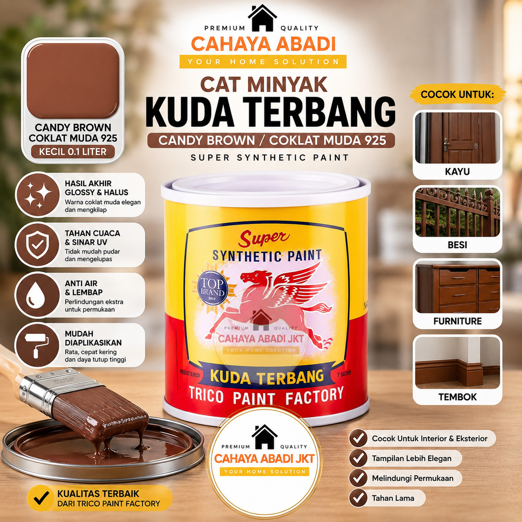 CAT MINYAK KUDA TERBANG COKLAT MUDA 925 0.1 Liter | Candy Brown Cat Kayu Besi Furniture Glossy untuk