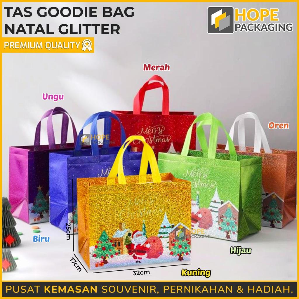 DIGY Tas Goodie Bag Natal Glitter / Tas Souvenir Natal / Goodie Bag Hampers Natal / Goodie Bag Premi