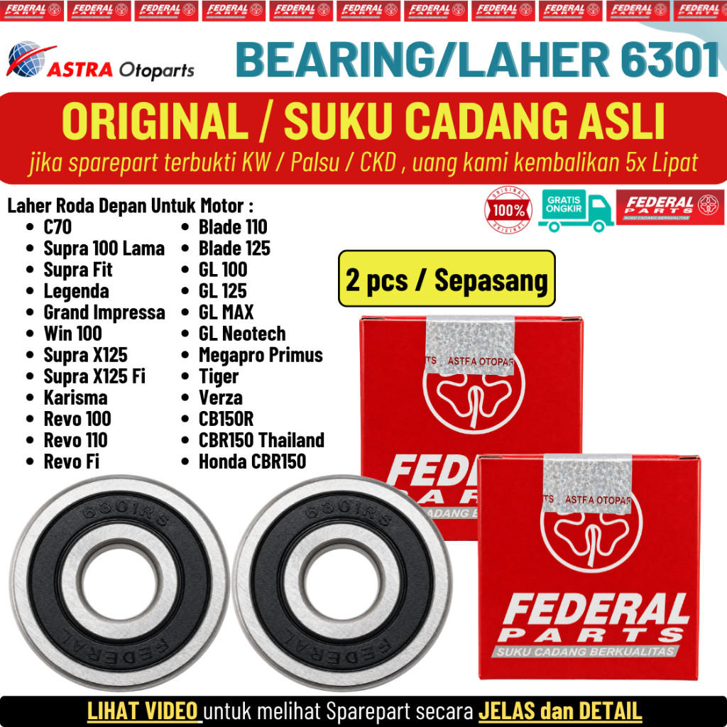 Laher Bearing Roda Depan 6301 Honda C70 Supra Fit Supra X 125 Blade GL Megapro Tiger Verza Original
