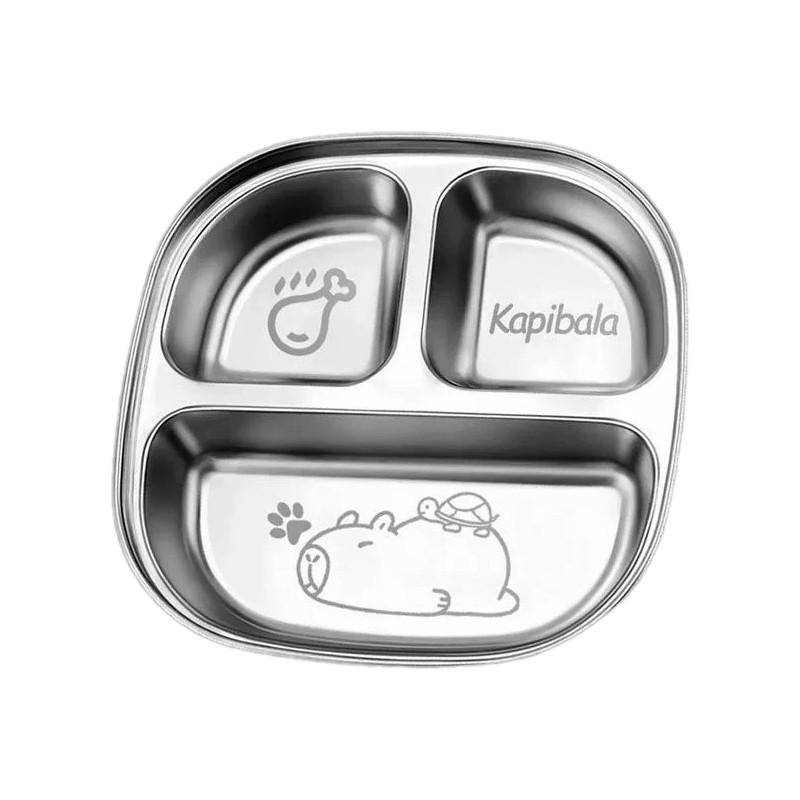 MOSESA Stainless Steel Food Tray Plate Piring Makan Sekat / Piring Stainless Steel 3 Sekat Motif