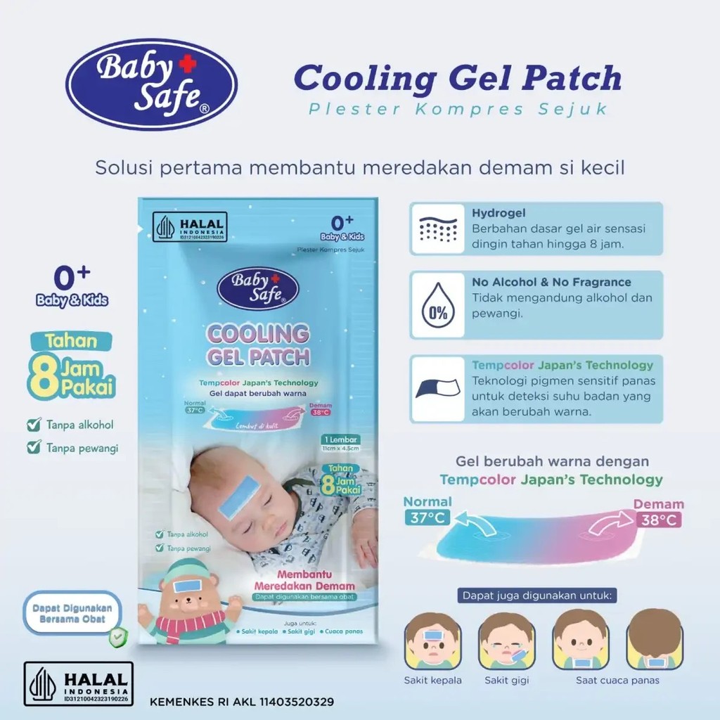 Baby Safe CPG10 Cooling Gel Patch (BOX Isi 10pcs) - Plester Kompres Sejuk Penurun Demam Anak Bayi De
