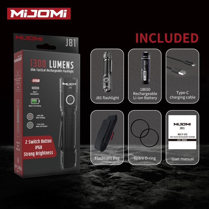 MIJOMI J81 Senter LED 1300 Lumens ‎Waterproof IP68 Flashlight J81