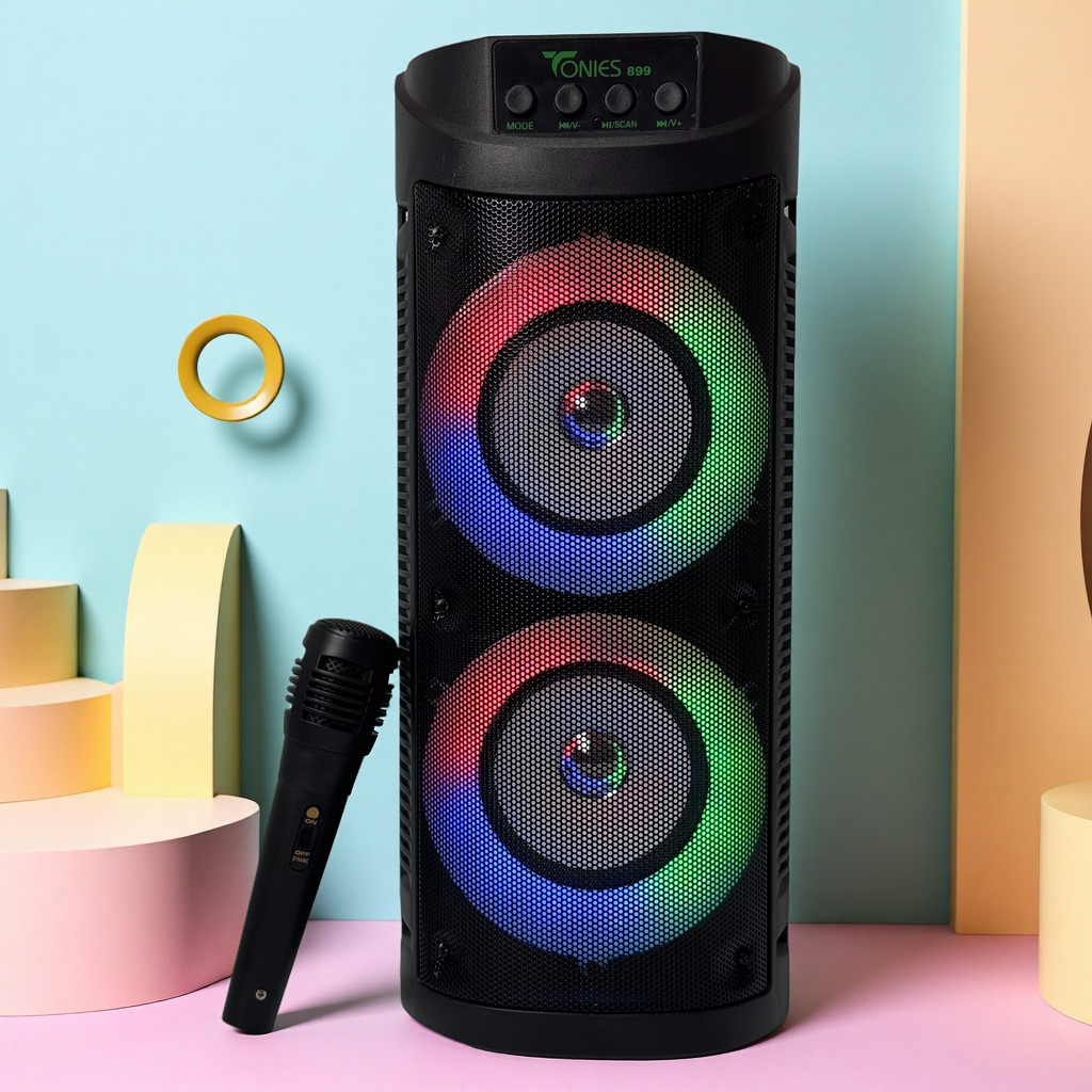Speaker Bluetooth 8Inch Karaoke Portable Gratis Mic Kabel Lampu RGB USB TF FM AUX