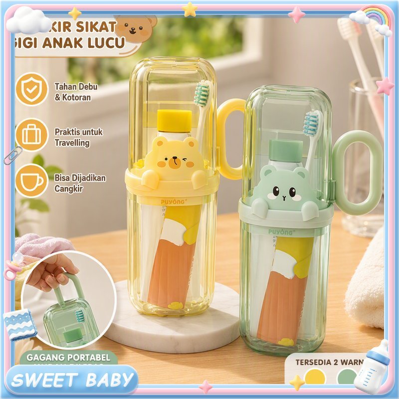 Cangkir Wadah Sikat Gigi Anak Motif Lucu Botol Odol Portable Travel Asrama Sekolah