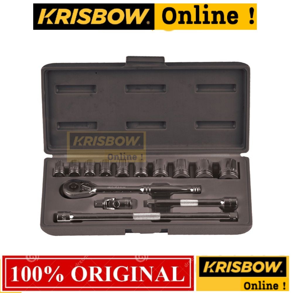 Krisbow Kunci Socket 8 Inch 10–22 mm LRSOS1 Set 14 Pcs | Socket Wrench Set Perkakas