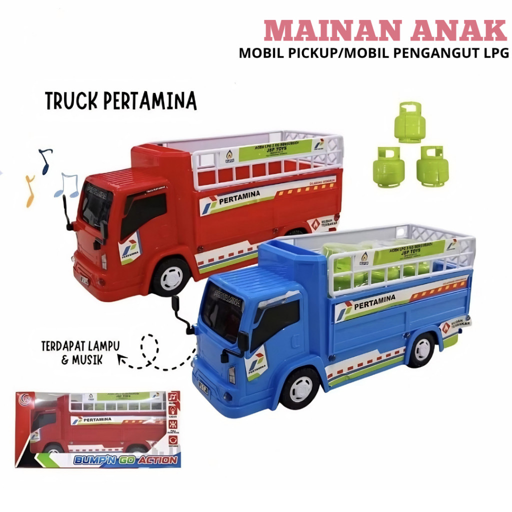 AINAN ANAK MOBIL PICK UP / MAINAN ANAK MOBIL PERTAMINA PENGANGKUT LPG MINIATUR TABUNG GAS 3 KG