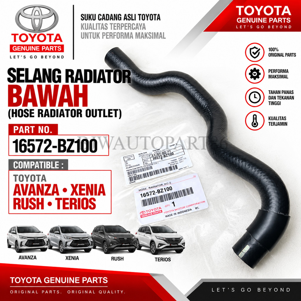 Selang Radiator Bawah Toyota Avanza Xenia Rush Terios 16572-BZ100