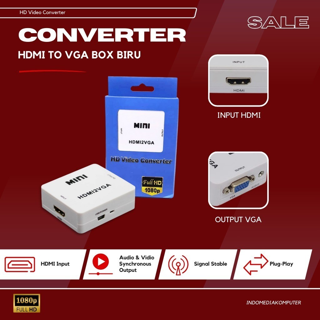 Converter HDMI TO VGA Converter HDMI To VGA HDMI Converter To VGA box biru