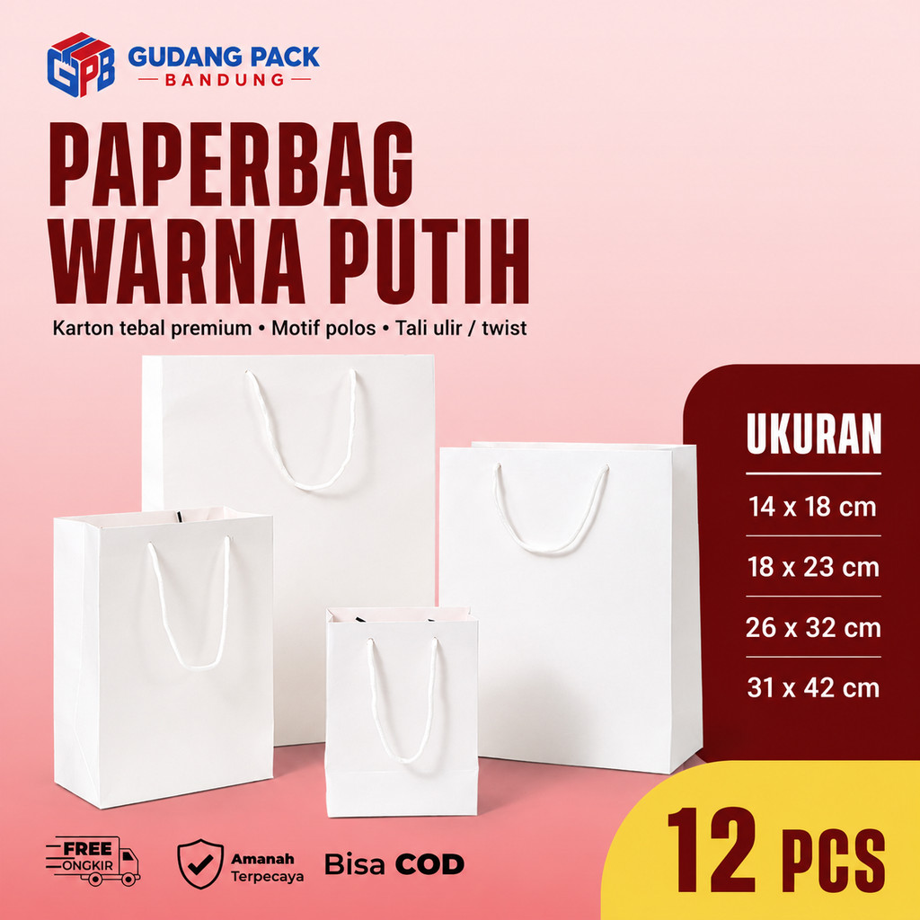 12 PCS Paper Bag Putih | Paper Bag Putih Polos Souvenir | Paper Bag Gift Bag Ulang Tahun
