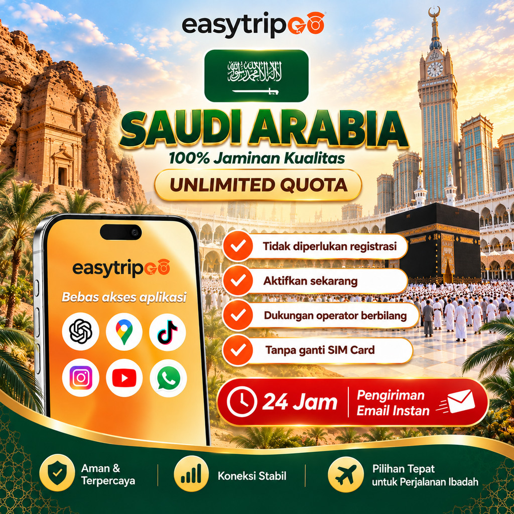 Easytripgo eSIM Umroh Haji Mekkah Saudi Arabia Kuota Data Internet | eSIM Umroh Arab Saudi Quota Ext