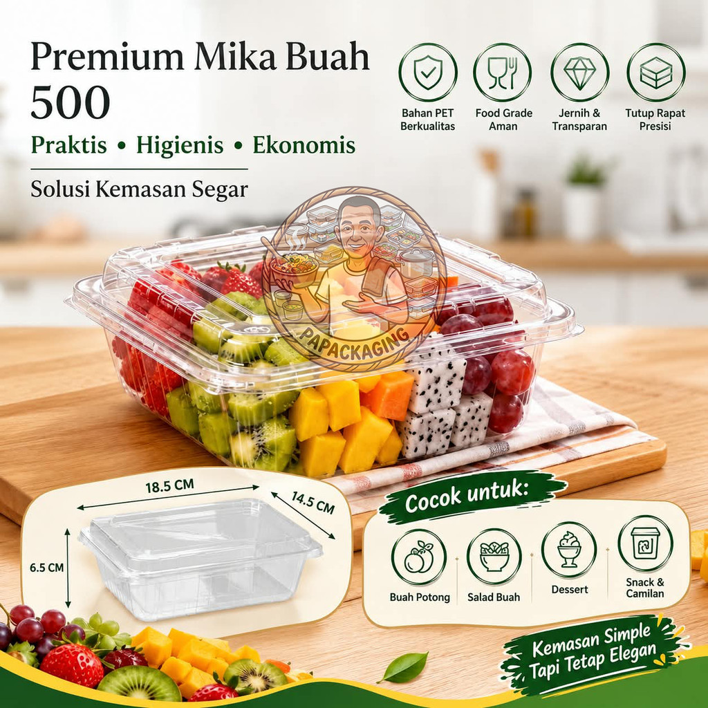 (25 PCS) Mika Box Buah 500 / Kotak Mika Buah Transparan