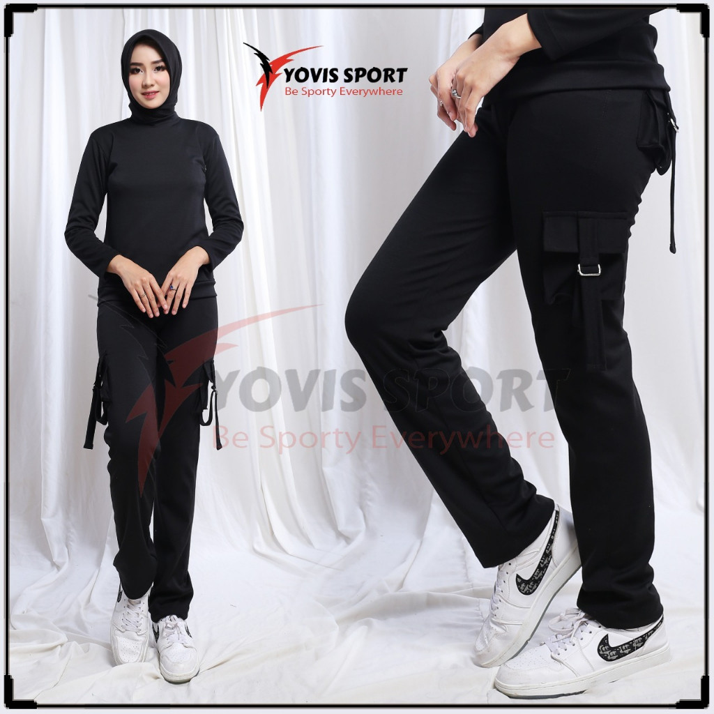 Celana Senam Cargo Wanita Yovis Sport / Celana kargo kantong 4 Yovis Sport bisa buat olahraga fitnes