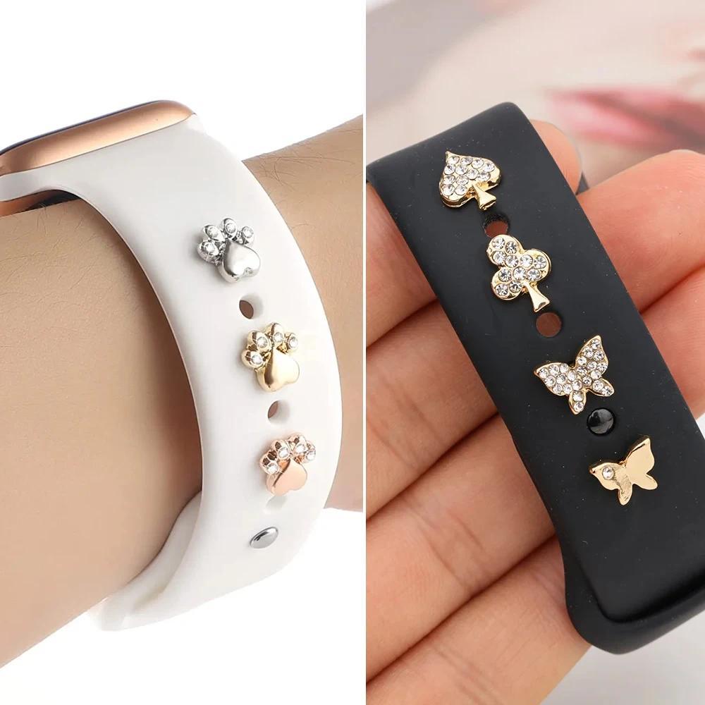 Charms for Apple Watch Silicone Band Series 11/10/9/8/Ultra/SE Bracelet Metal Decoration Jewelry for