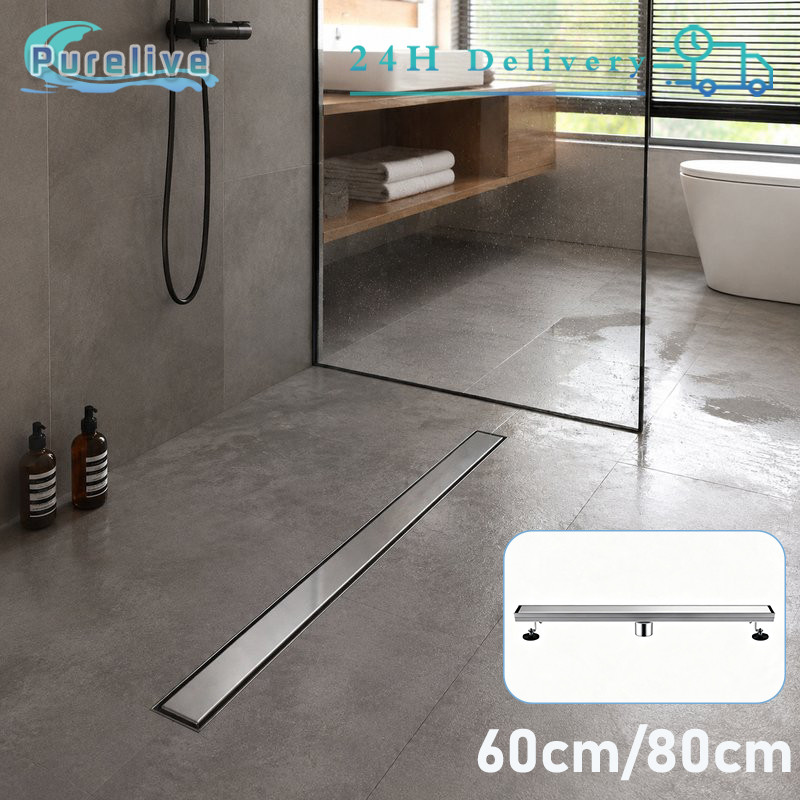 60cm/80cm Linear Shower Floor Drain Mandi Floor Drain Linear Panjang Saringan Anti Bau