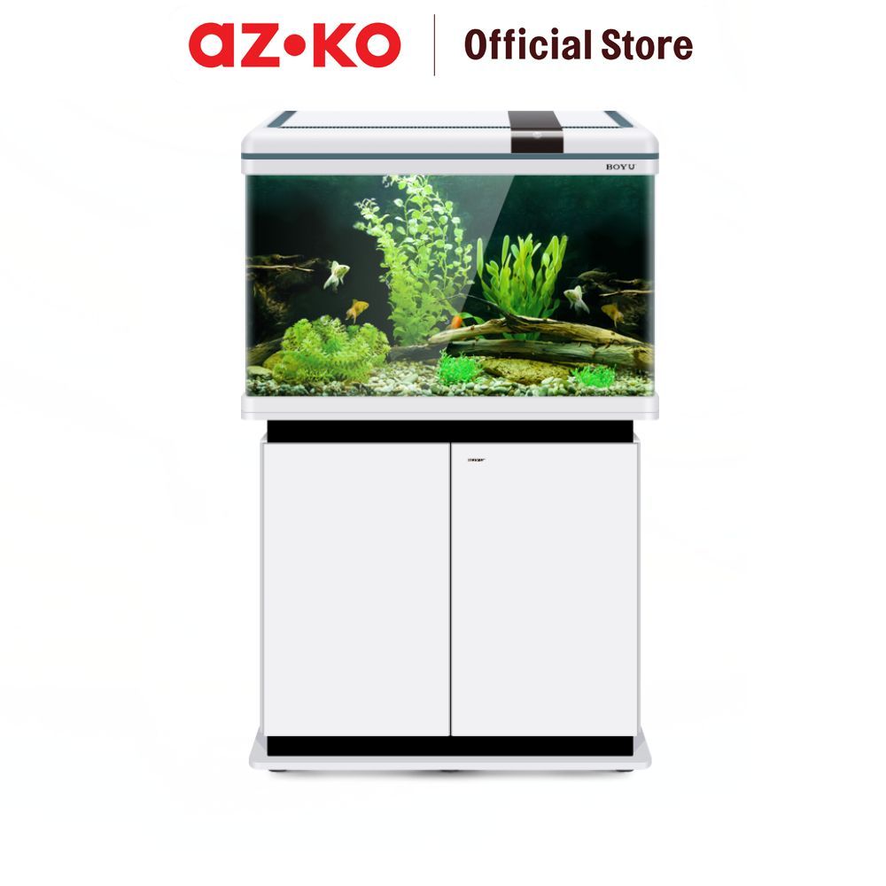 AZKO Boyu Set Aquarium & Kabinet 128 Liter XF-80 - Putih Tank Aquarium Aquascape Tempat Tinggal Hewa