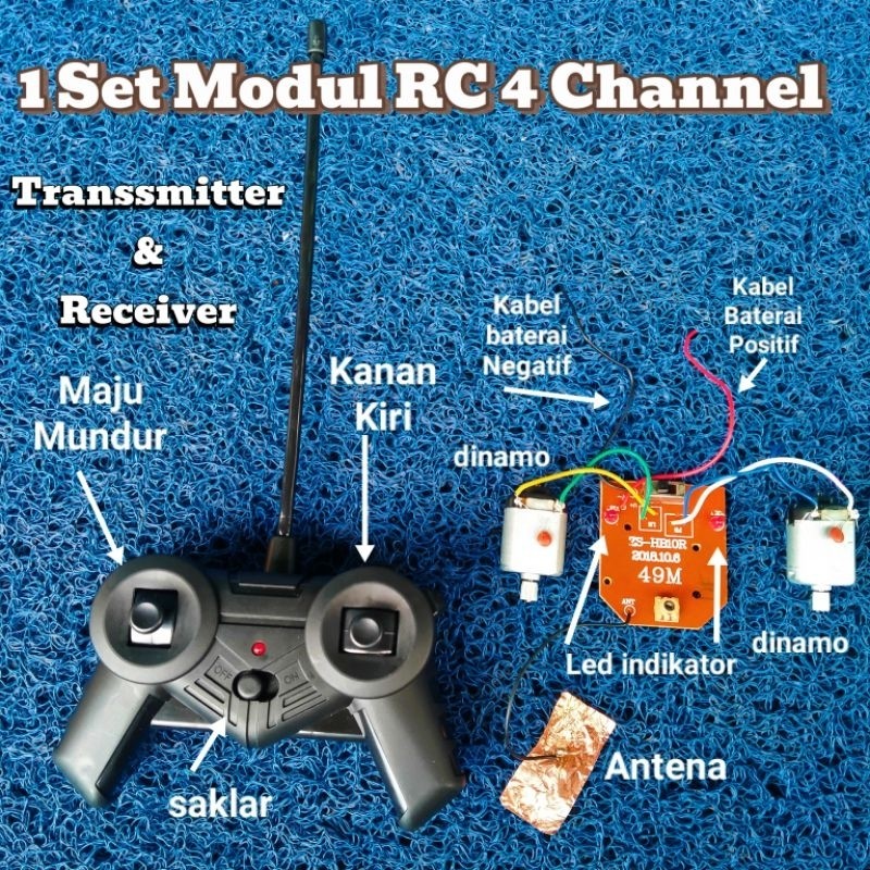 1 Set Remote Control + Modul + 2Unit Dinamo. Modul RC Transsmitter & Receiver 4 Channel 40 & 49 Mhz