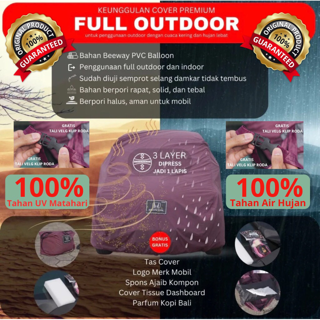 D’COVERIN - Cover Mobil Full Outdoor 100% Tahan Hujan Waterproof dan 100% Tahan UV Matahari Bahan Kh