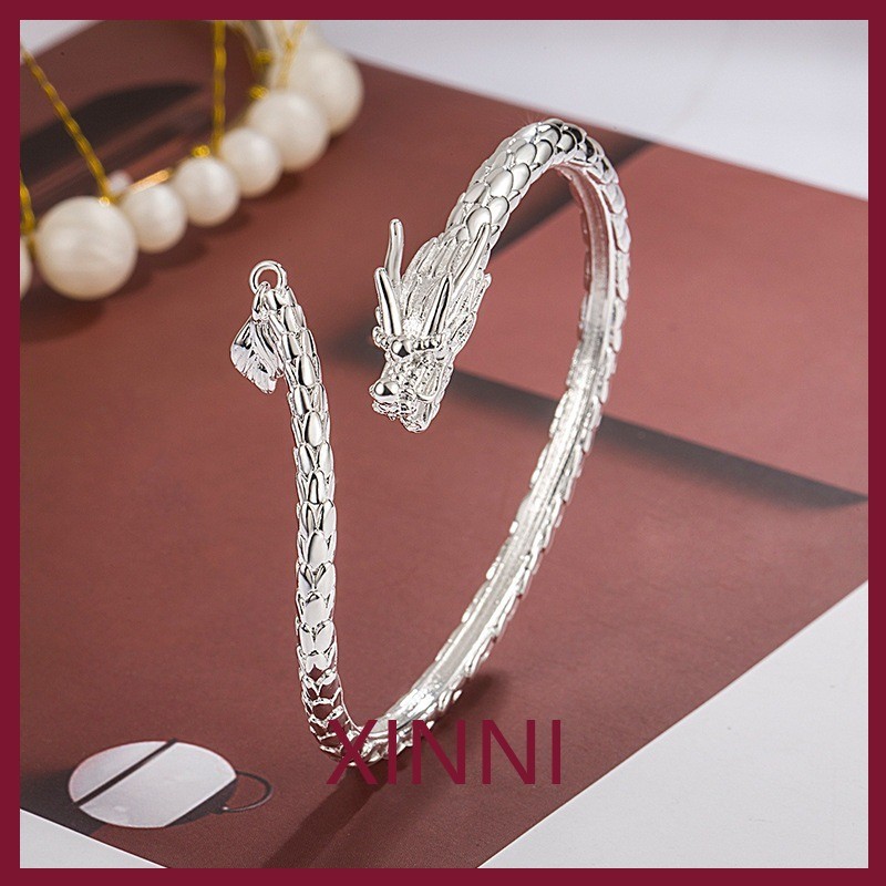 XINNI Gelang Naga Pria dan Wanita Gaya Kuno Terbuka Dapat Disesuaikan Desain Mewah Hadiah