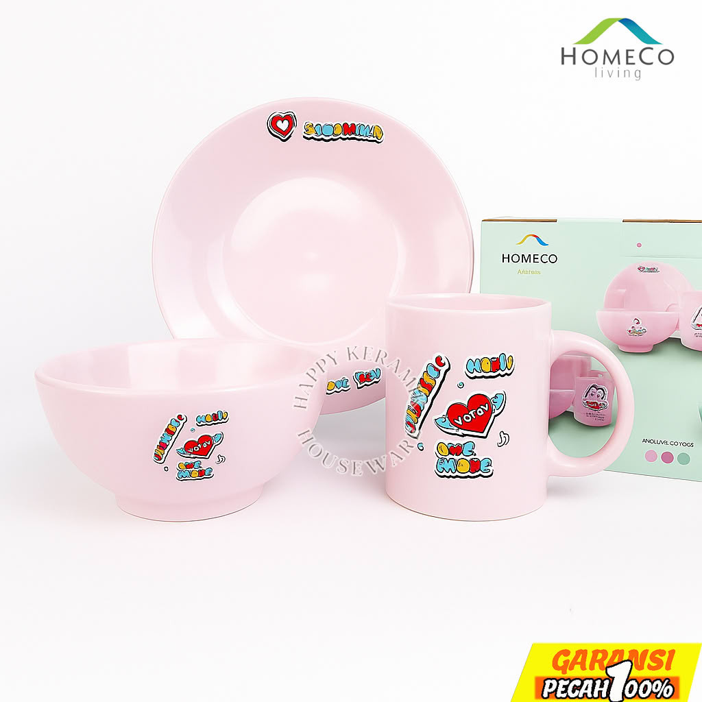 HOMECO [1SET] SARANGHAEYO 2 Pink Ceramic Dinner Set Piring Mangkok Mug Keramik Keramik Free Giftbox 
