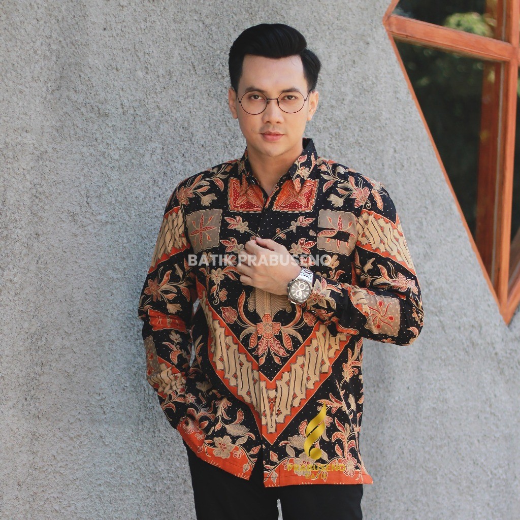 Batik Prabuseno - Batik Pria Lengan Panjang Dobby Reguler Motif Skala