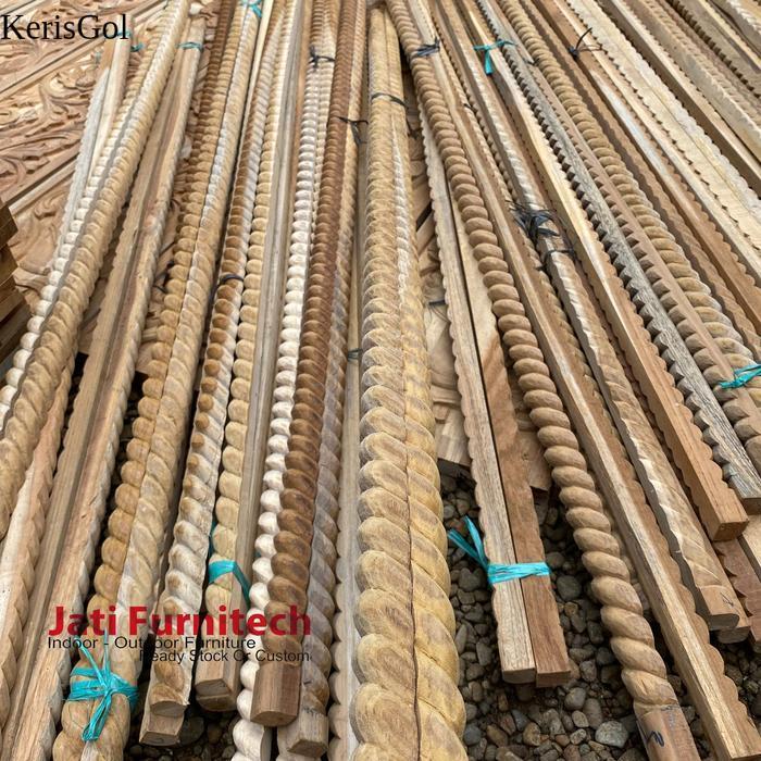 lis ulir tambang kayu jati - ukiran tempel kayu jati - panjang 100 GL1