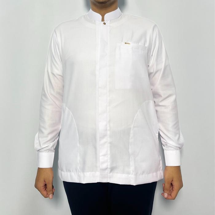 NEW ARRIVAL Baju Koko Pria Koko Sultan Bahbus Formal Kancing Dalem Kantong Samping Manset - PUTIH GL