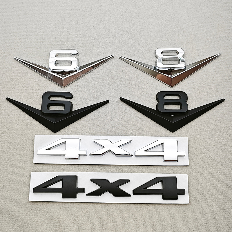 3D Metal Chrome Black V6 V8 4x4 Car Sticker Rear Trunk Badge Emblem Decals For Jeep BMW Audi Ford Ni