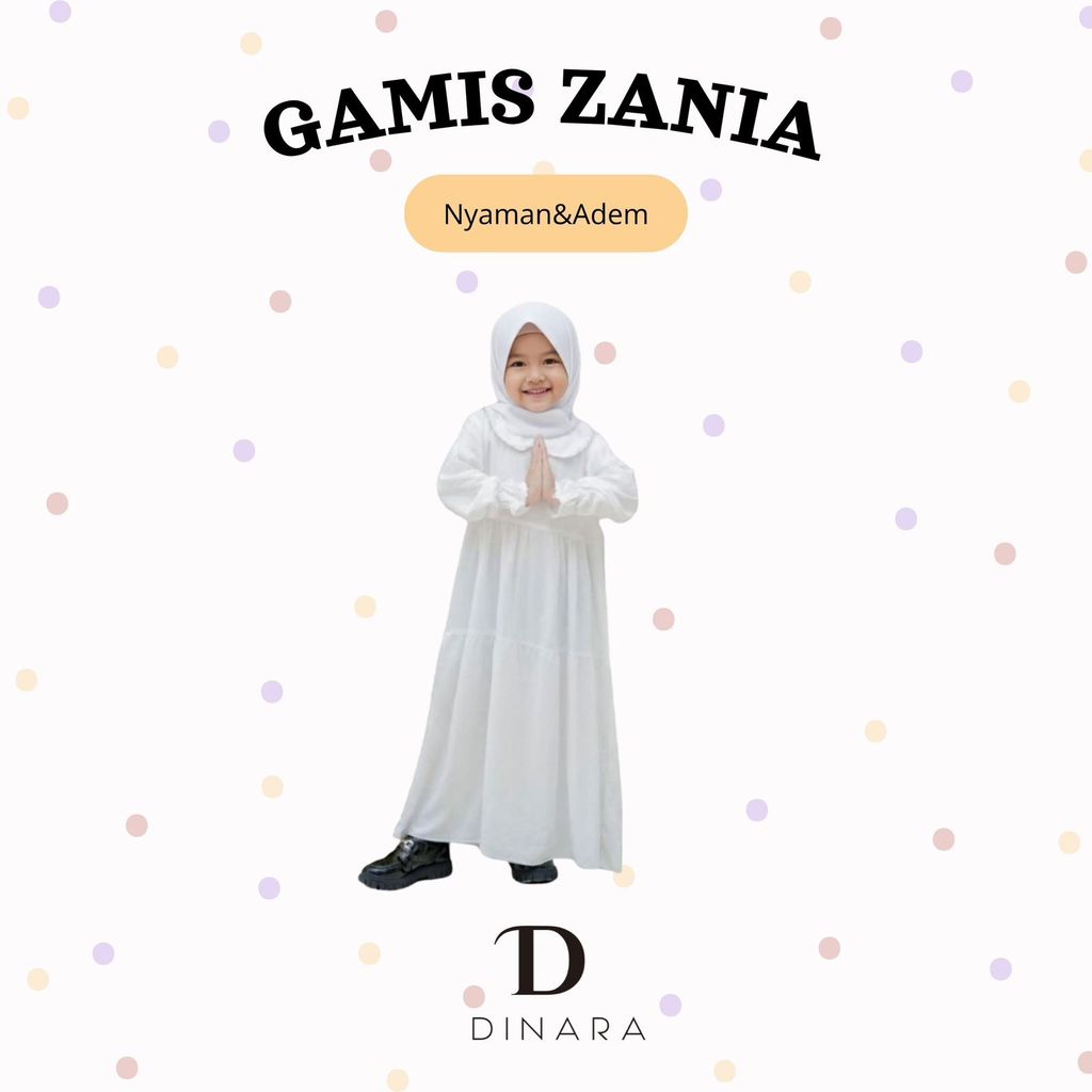 Gamis Zania Putih - Gamis Rayon Anak [Size 2-8 Tahun] Bahan Rayon Halus