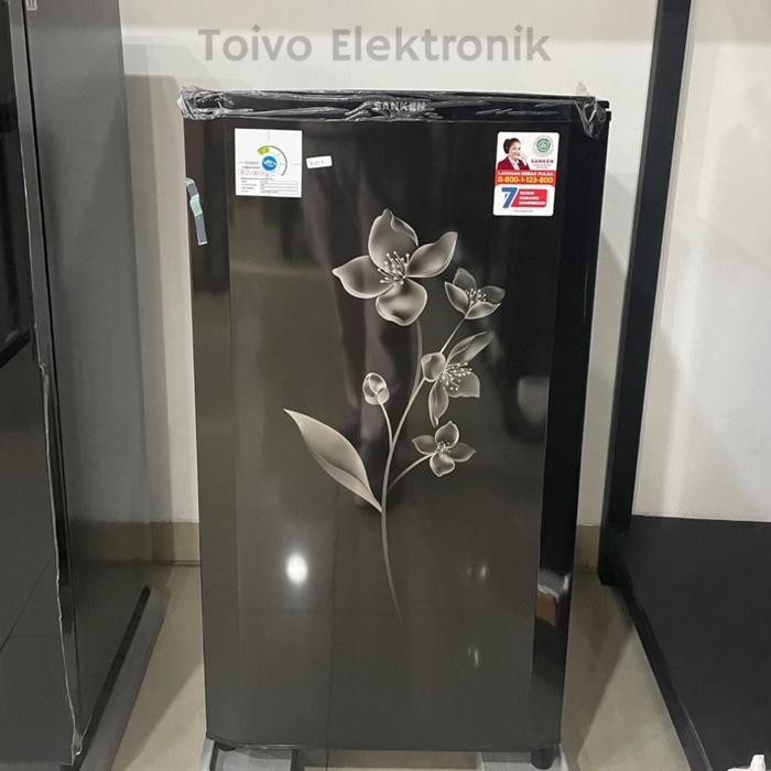 Sanken SKV-161 FBK Kulkas 1 Pintu 160 Liter Hitam Bunga Lemari Es Low Watt