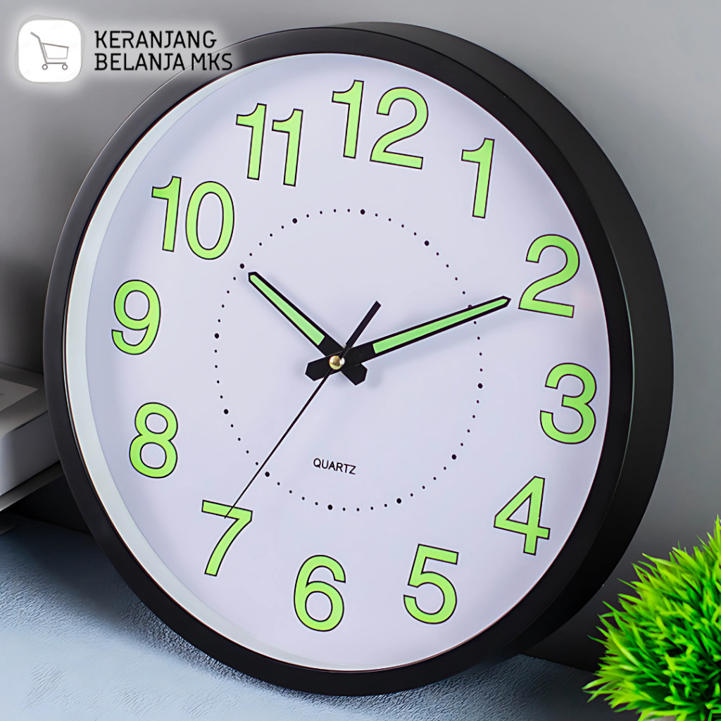 (Wana clean) Jam Dinding Menyala Dalam Gelap / Jam Dinding Bulat Quartz Creative Design Luminous Glo