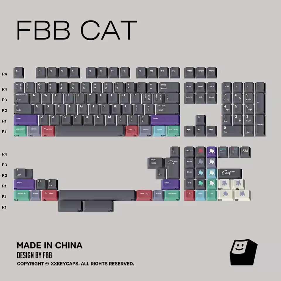 FBB Cat Keycaps Cherry Profile PBT Dye Subbed