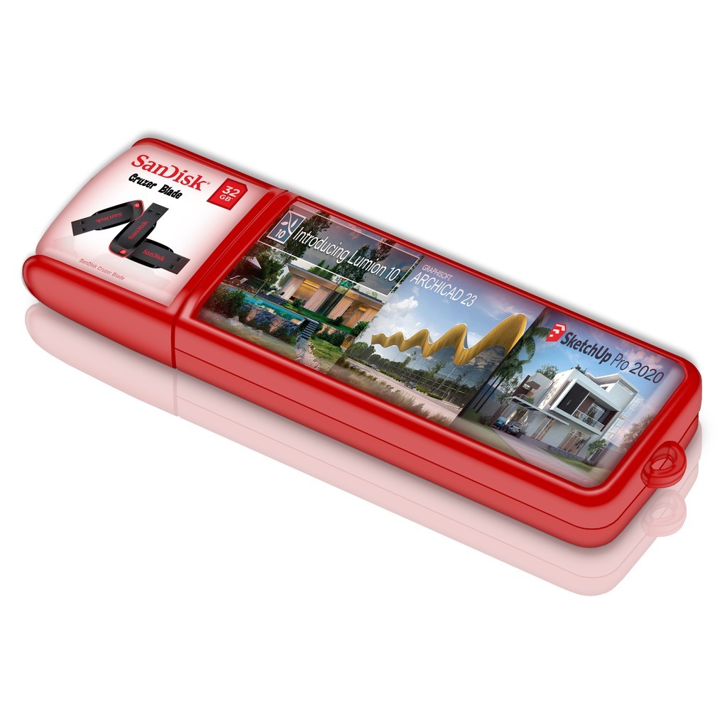Flashdisk 32GB Lumion 10, ArchiCAD 23, SketchUp VRay 2020 plus Tutorial Dasar sampai Mahir